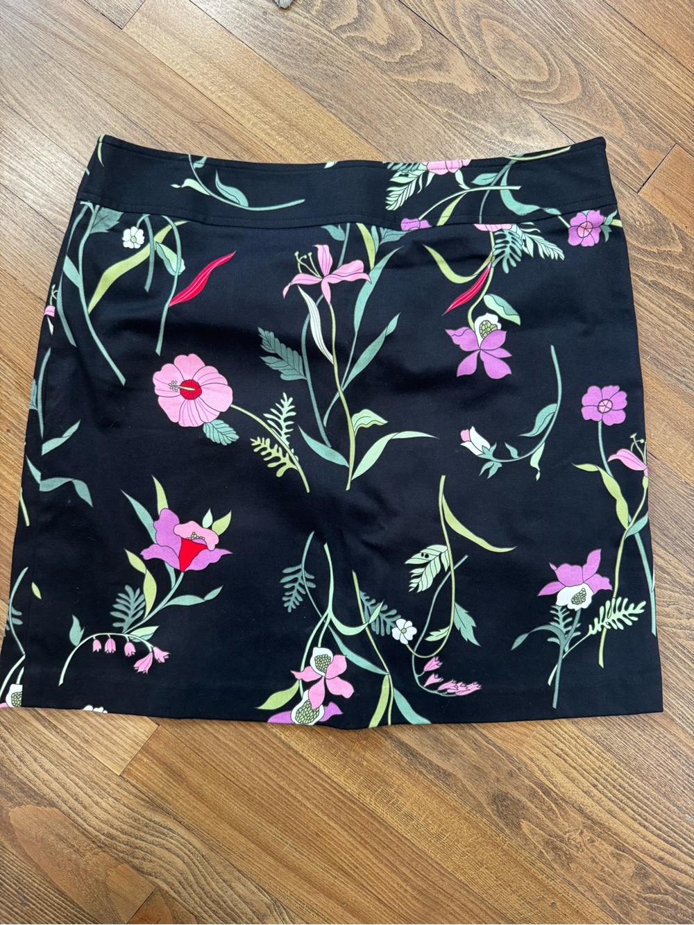 Rafaella Black Mini Skirt with Pink & Green Floral Print